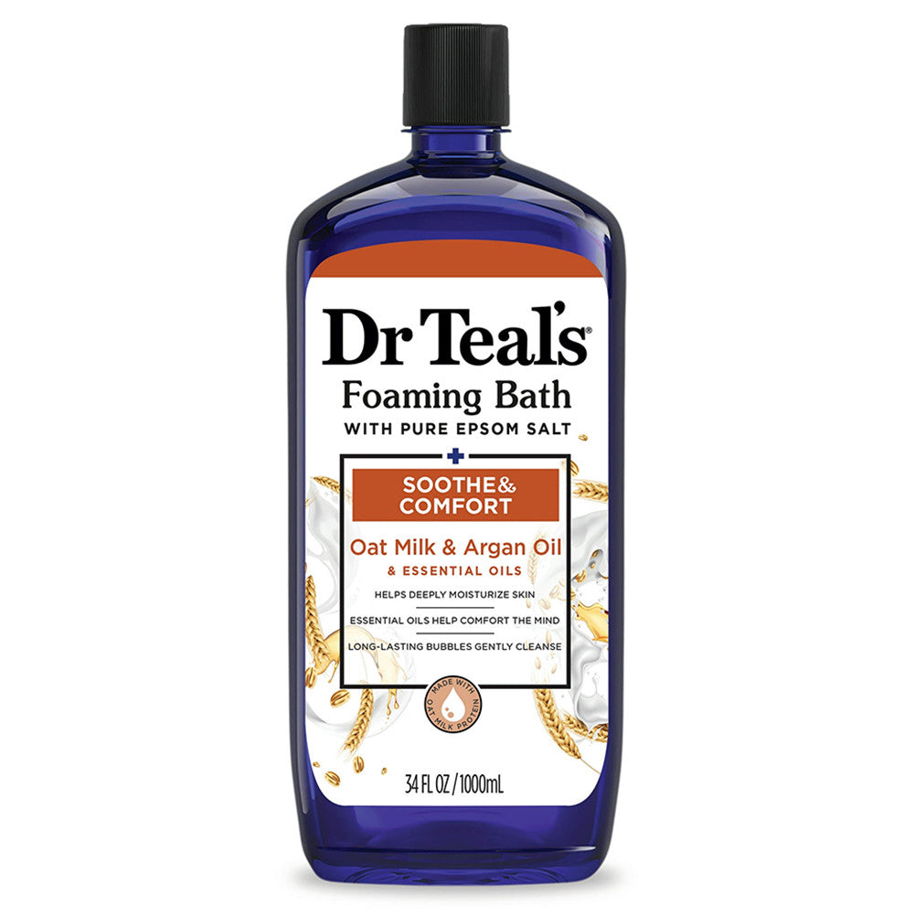 Dr Teals Pure Epsom Salt Foaming Bath with Oat Milk and Argan Oil, 34 Oz